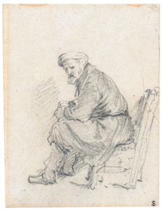 Gubben i turban, sittande i profil, vänder sig åt vänster av Rembrandt van Rijn