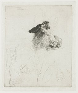 En äldre man som skuggar ögonen med handen av Rembrandt van Rijn