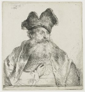 Gammal man med en delad pälsmössa av Rembrandt van Rijn