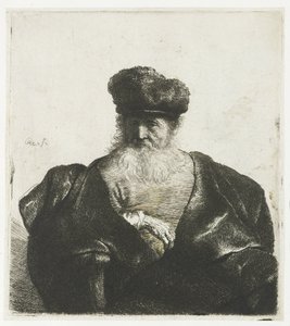 Gammal man med skägg, pälsmössa och sammetsmantel av Rembrandt van Rijn