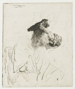 En äldre man som skuggar ögonen med handen av Rembrandt van Rijn