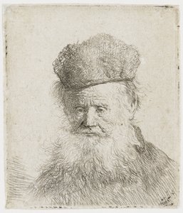 Gammal man med pälsmössa och långt skägg av Rembrandt van Rijn
