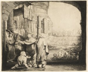 Peter och Johannes helar den krympling vid tempelporten av Rembrandt van Rijn