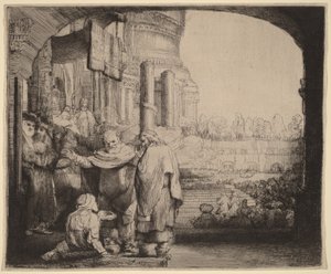 Petrus och Johannes botar den lame vid tempelporten av Rembrandt van Rijn