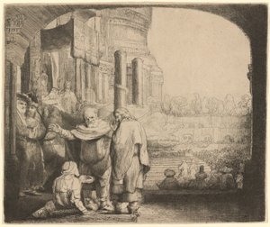 Petrus och Johannes botar den lame vid tempelporten av Rembrandt van Rijn