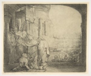 Peter och Johannes helar den krympling vid templets port, 1659. av Rembrandt van Rijn