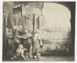 Petrus och Johannes botar krymplingen vid templets port av Rembrandt van Rijn