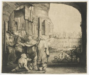 Petrus och Johannes botar krymplingen vid templets port av Rembrandt van Rijn