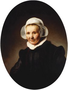 Porträtt av en dam, 62 år, kanske Aeltje Pietersdr. Uylenburgh, hustru till Johannes Cornelisz. Sylvius, halvlängd i svart dräkt., 1632 av Rembrandt van Rijn