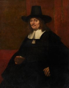Porträtt av en man i en hög hatt av Rembrandt van Rijn