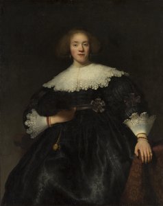 Porträtt av en ung kvinna med en fläkt, 1633. av Rembrandt van Rijn