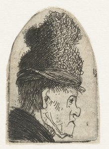 Profil av en man med hög hatt Grotesk profil: man i hög keps av Rembrandt van Rijn