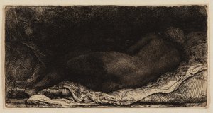 Liggande Kvinna Naken av Rembrandt van Rijn