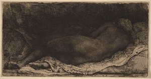 Liggande kvinnlig akt av Rembrandt van Rijn