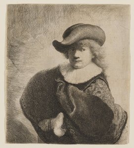 Rembrandt med en mjuk hatt på sned av Rembrandt van Rijn