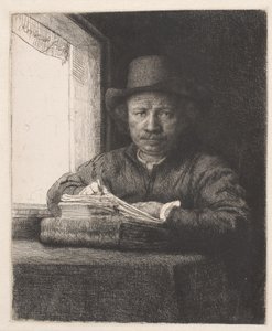 Rembrandt ritar vid ett fönster av Rembrandt van Rijn