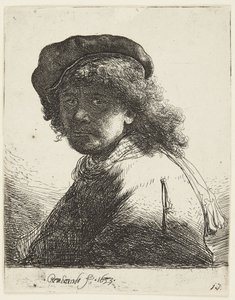 Rembrandt med mössa och halsduk av Rembrandt van Rijn