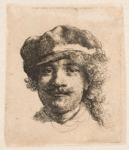 Rembrandt med en mjuk mössa: helfigur: endast huvudet av Rembrandt van Rijn