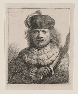 Rembrandt med upplyft sabel av Rembrandt van Rijn