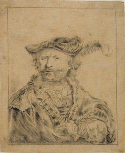 Rembrandt med en plymerad hatt av Rembrandt van Rijn