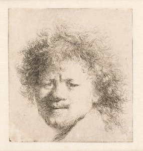 Rembrandt med långt, fylligt hår: endast huvudet av Rembrandt van Rijn