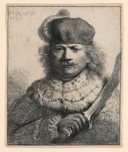 Rembrandt med upphöjd sabel av Rembrandt van Rijn
