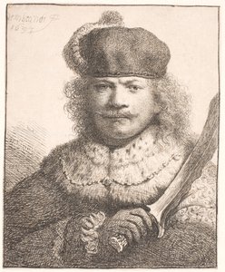 Rembrandt med upplyft sabel: halvfigur av Rembrandt van Rijn