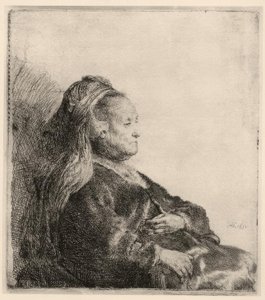 Rembrandts mamma, i ett orientaliskt pannband av Rembrandt van Rijn