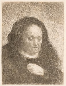 Rembrandts mor med handen på bröstet: liten byst av Rembrandt van Rijn