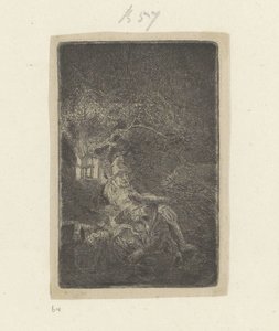 Vila på flykten till Egypten på natten av Rembrandt van Rijn