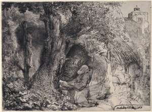 Sankt Franciskus ber under ett träd av Rembrandt van Rijn