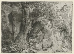 Saint Francis under ett träd, ber St Francis under ett träd ber av Rembrandt van Rijn