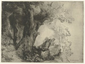 Saint Francis under ett träd, ber St Francis under ett träd ber av Rembrandt van Rijn