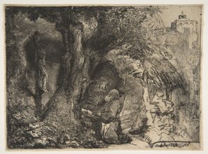 Sankt Franciskus under ett träd, ber, 1657. av Rembrandt van Rijn