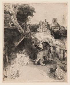 St. Jerome läser i ett italienskt landskap av Rembrandt van Rijn