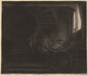 Sankt Hieronymus i ett mörkt rum av Rembrandt van Rijn