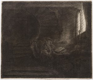 Sankt Hieronymus i ett mörkt rum av Rembrandt van Rijn