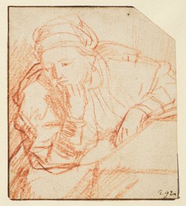 Saskia satt vid ett bord, av Rembrandt van Rijn