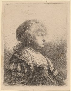 Saskia med pärlor i håret av Rembrandt van Rijn