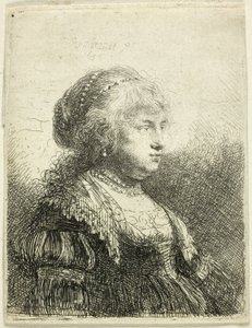 Saskia med pärlor i håret av Rembrandt van Rijn