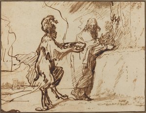 Satan frestar Kristus att förvandla stenar till bröd av Rembrandt van Rijn