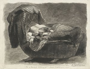 Sovande barn i en vagga (Slapend child in een wieg) av Rembrandt van Rijn