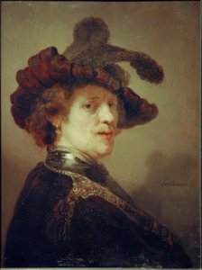 Självporträtt med fjäderhatt av Rembrandt van Rijn