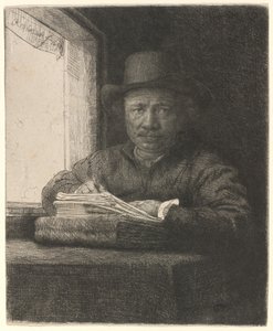 Självporträttteckning vid ett fönster av Rembrandt van Rijn