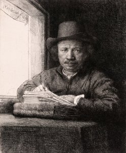 Självporträttteckning vid ett fönster av Rembrandt van Rijn av Rembrandt van Rijn
