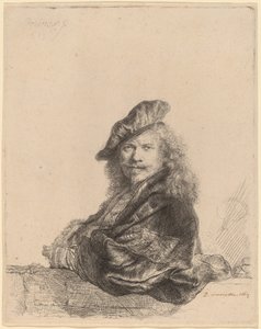 Självporträtt lutad på en stentröskel av Rembrandt van Rijn
