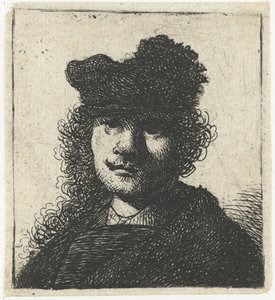 Självporträtt i mössa och mörk mantel: byst, ca 1631. av Rembrandt van Rijn