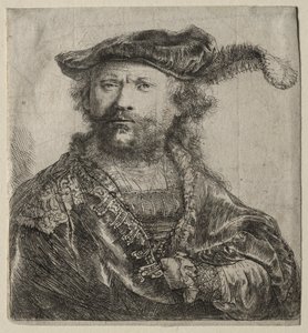 Självporträtt i sammetsmössa med plym av Rembrandt van Rijn