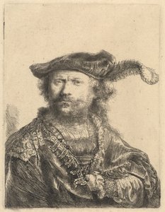 Självporträtt i sammetsmössa med plym av Rembrandt van Rijn