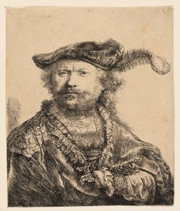 Självporträtt i sammetsmössa med plym av Rembrandt van Rijn